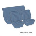VW Original Seat Upholstery (Fronts & Rear) - CLASSIC - 1965-67 VW Bug Sedan, #24 water Blue OEM Vinyl, med piping i #15 off white