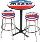 1972-84 Mopar Logo Pub Table & Stool Set - Black Based Table With Chrome Stools (3-Pc)