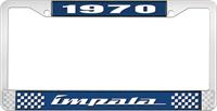 1970 IMPALA  BLUE AND CHROME LICENSE PLATE FRAME WITH WHITE LETTERING