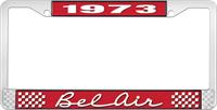 nummerplåtshållare, 1973 BEL AIR röd/krom , med vit text