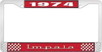 1974 IMPALA RED AND CHROME LICENSE PLATE FRAME WITH WHITE LETTERING