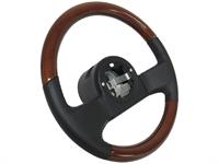 Steering Wheel, OE Series, 2-spoke, Brown Leather/Wood Grip, Black Leather Spokes, 14.00 in. Diameter, Chevy, Each