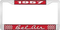 nummerplåtshållare, 1957 BEL AIR röd/krom , med vit text